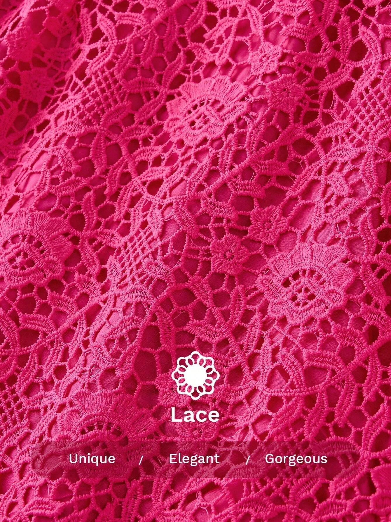 Textured Lace HollowOut Classic Shirt Dress For Women