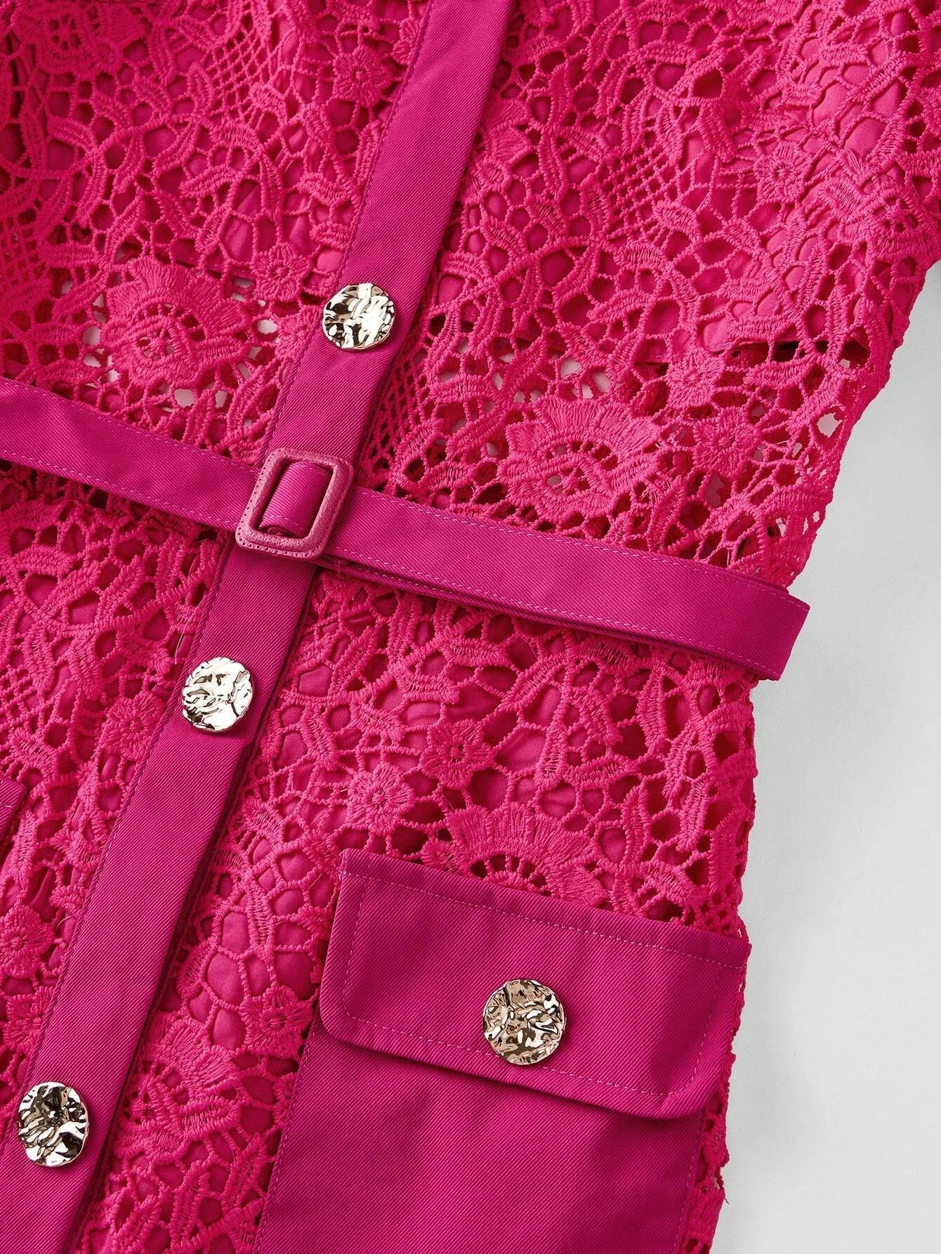 Textured Lace HollowOut Classic Shirt Dress For Women