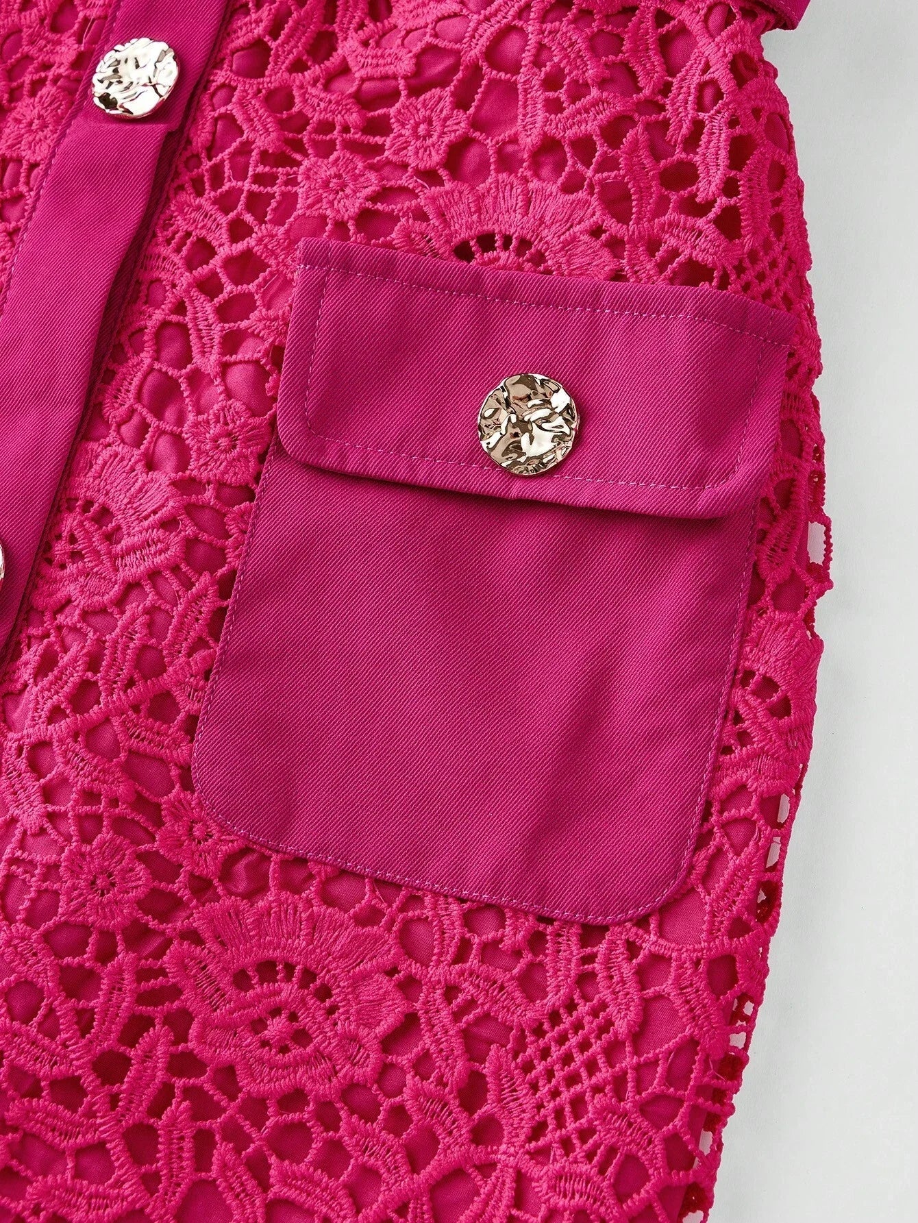 Textured Lace HollowOut Classic Shirt Dress For Women