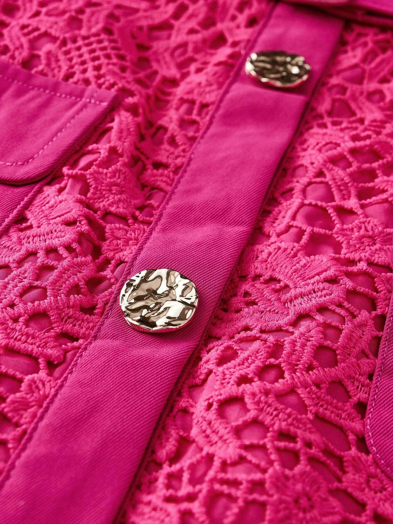 Textured Lace HollowOut Classic Shirt Dress For Women