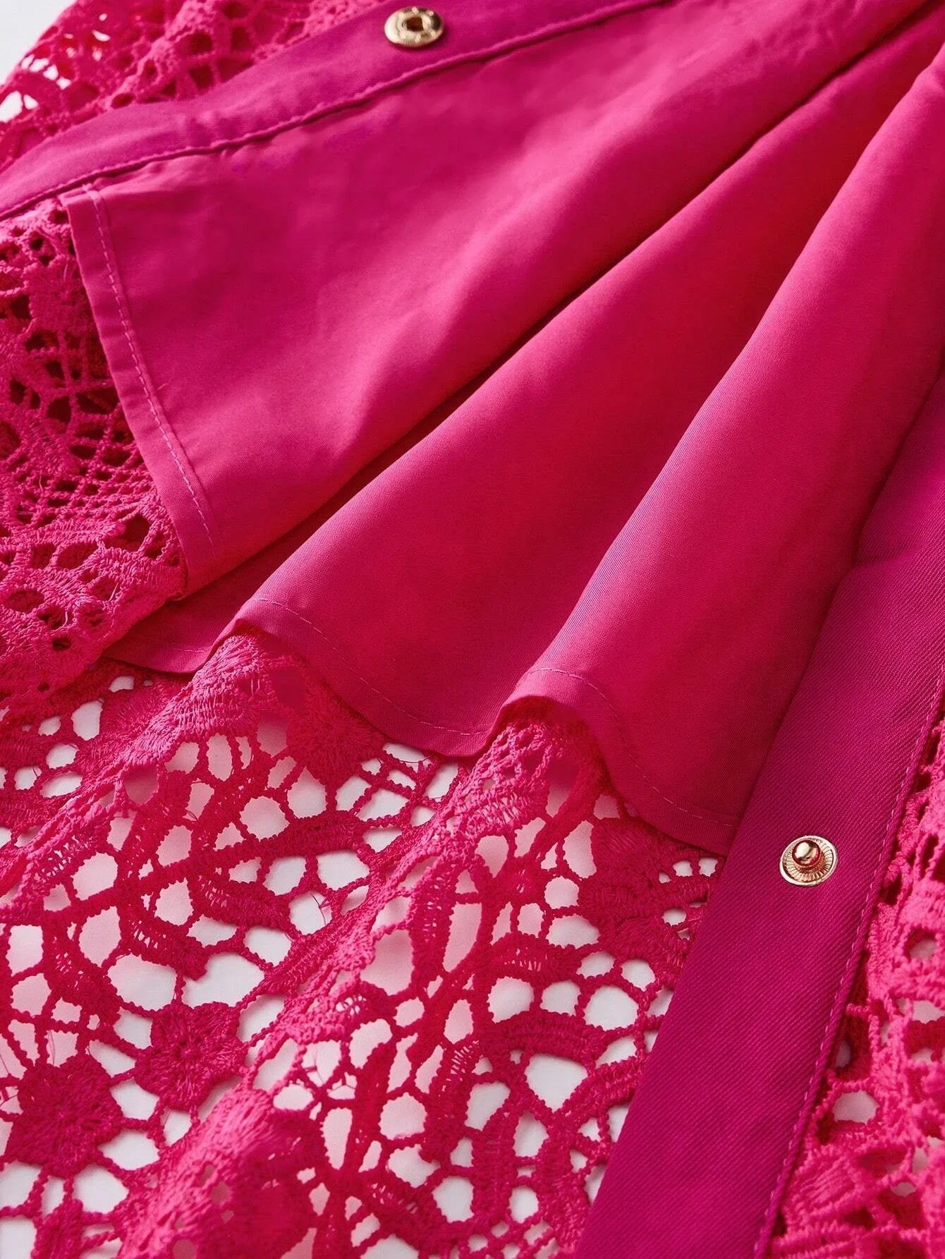 Textured Lace HollowOut Classic Shirt Dress For Women