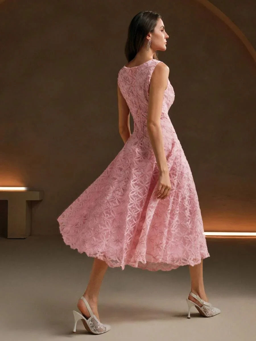 Textured Romantic Sweet Princess ALine Sleeveless Midi Dress Maxi Women Outfit