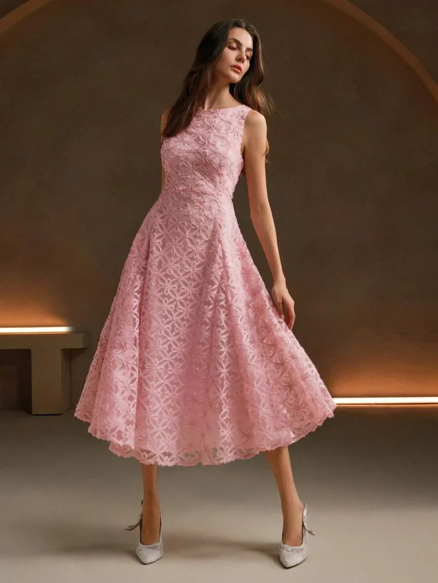 Textured Romantic Sweet Princess ALine Sleeveless Midi Dress Maxi Women Outfit