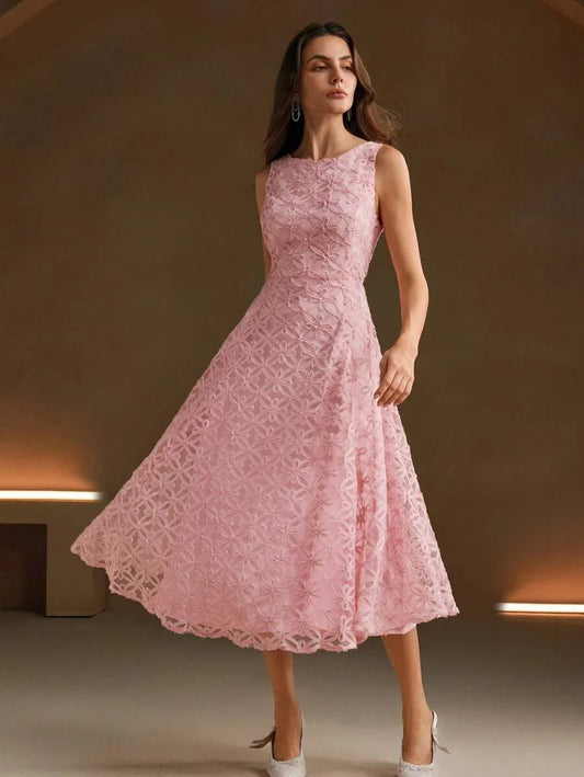 Textured Romantic Sweet Princess ALine Sleeveless Midi Dress Maxi Women Outfit