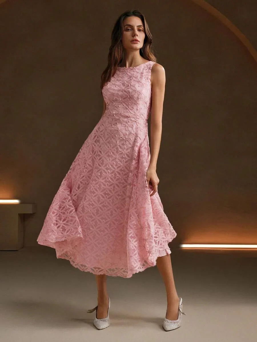 Textured Romantic Sweet Princess ALine Sleeveless Midi Dress Maxi Women Outfit