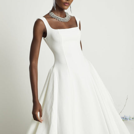 Thala White Sleeveless Midi Dress Square Neckline Pleated Details Back Zipper Polyester Nylon Elastane Ceremonies Cocktail Events Formal Occasions