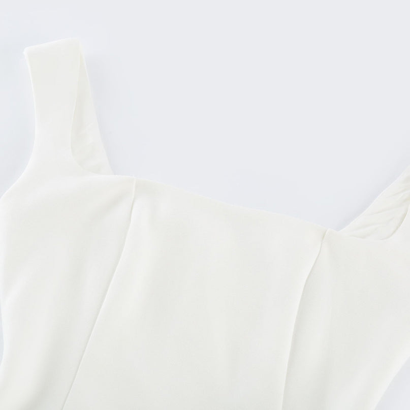 Thala White Sleeveless Midi Dress Square Neckline Pleated Details Back Zipper Polyester Nylon Elastane Ceremonies Cocktail Events Formal Occasions Refinement Charm Grace