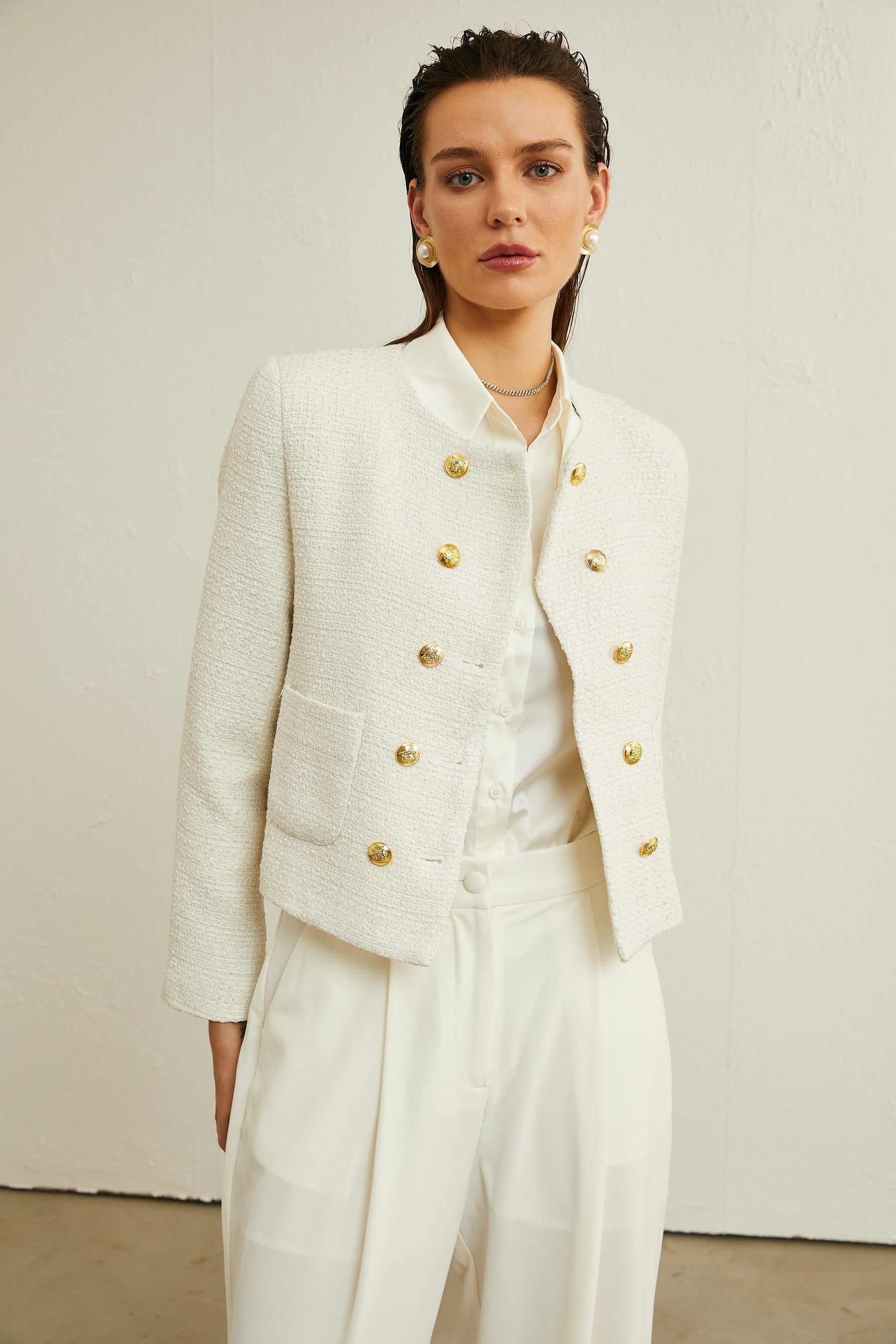 Thérèse white tweed doublebreasted jacket