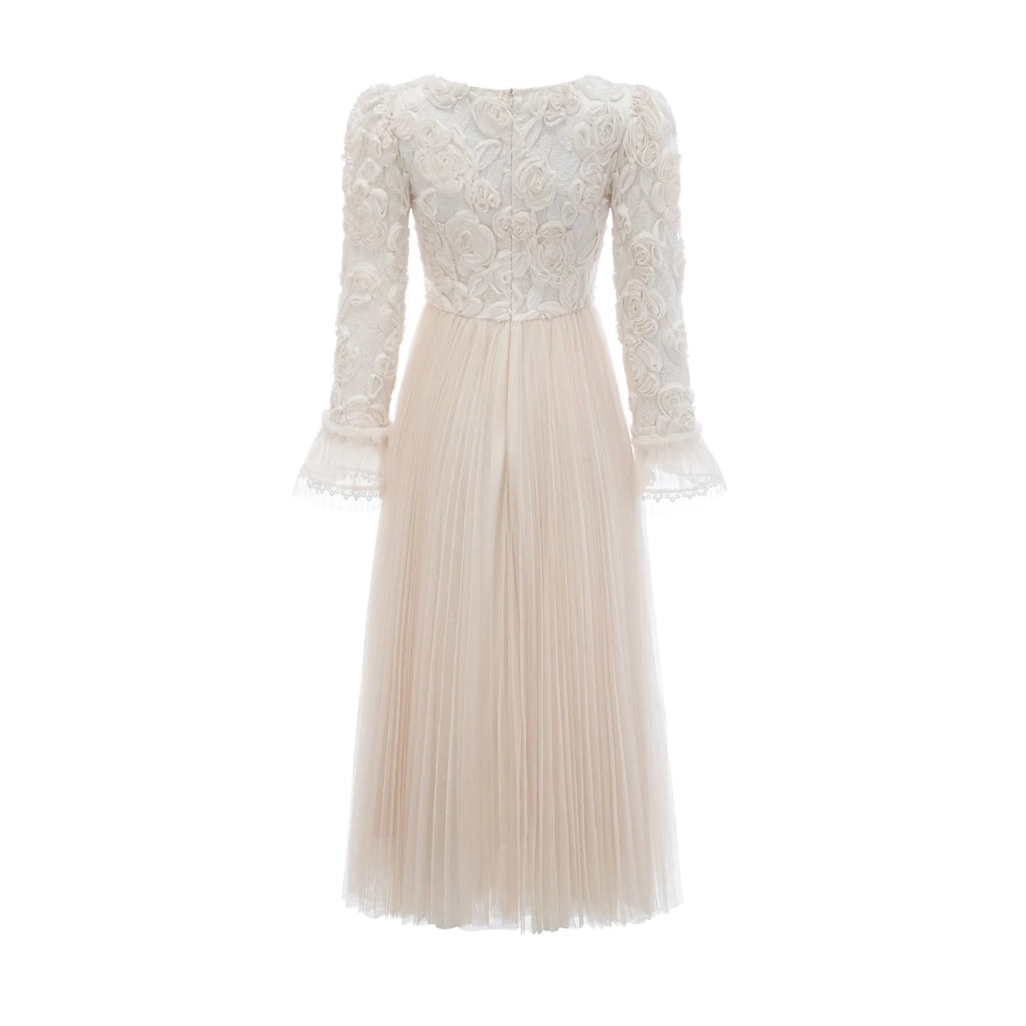 Thibaulte pleated lacefloral midi dress