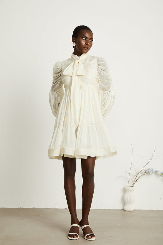 Thibaulte tuckdetail pleated tulle mini dress