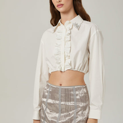 Tiana Silver Lace Striped Ruched Edge Pleated Skirt
