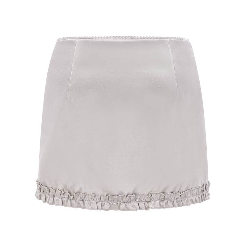 Tiana Silver Lace Striped Ruched Pleated Skirt