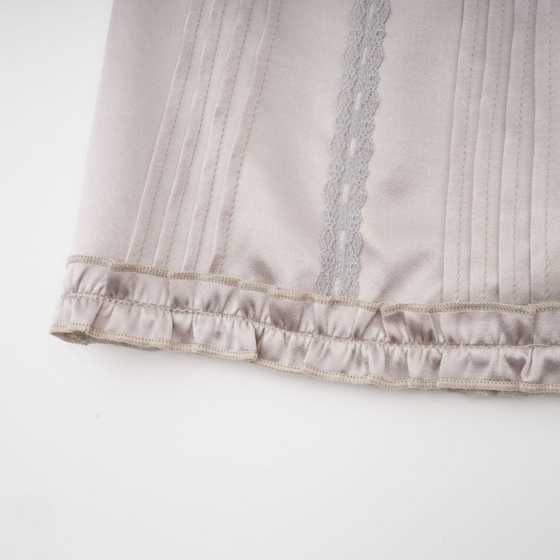 Tiana Silver Lace Striped Ruched Pleated Skirt