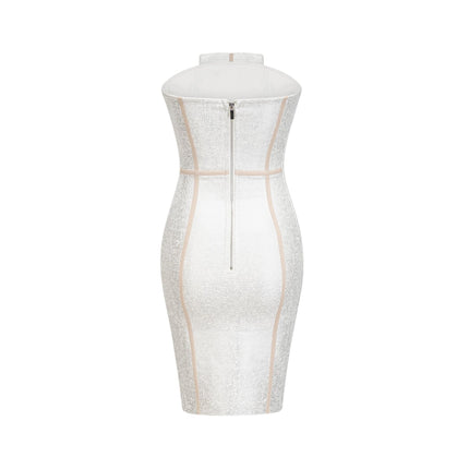 Tiana Silver Off-the-Shoulder Mini Dress with Bandage Detailing