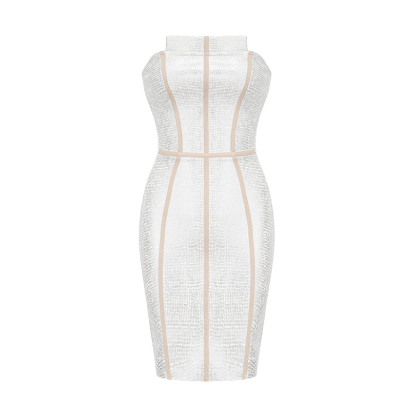 Tiana Silver Off-The-Shoulder Bandage Mini Dress
