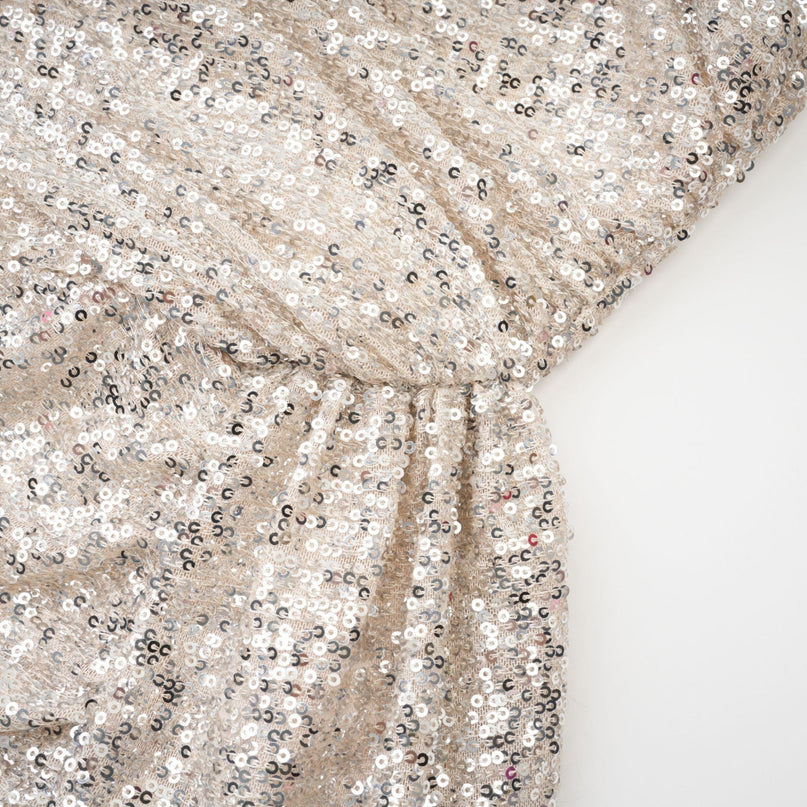 Tiana Silver Sequin Off-shoulder Midi Dress