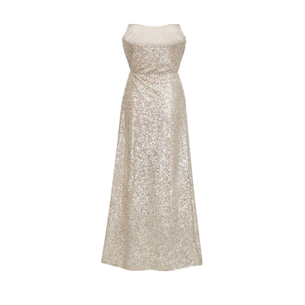 Tiana Silver Sequin Off-shoulder Midi Dress