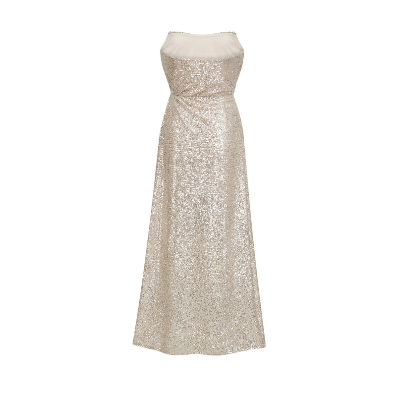Tiana Silver Sequin Off-shoulder Midi Dress