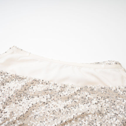 Tiana Silver Sequin Off-shoulder Midi Dress