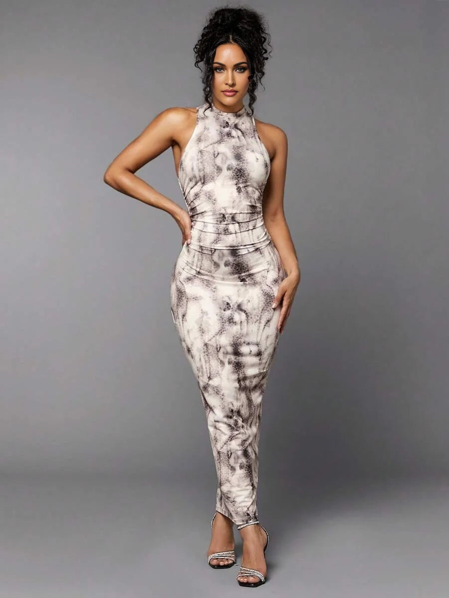 Tie Dye amp Leopard Mock Neck Bodycon Dress