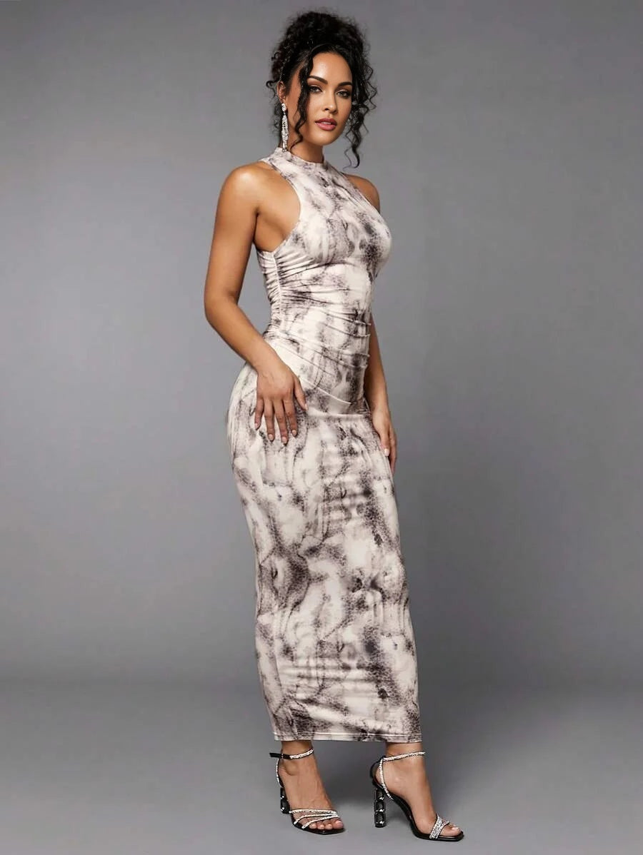 Tie Dye amp Leopard Mock Neck Bodycon Dress