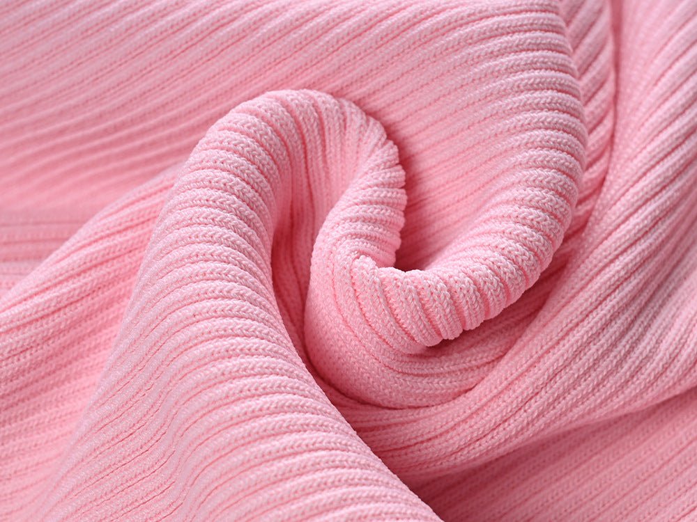 Tie - Neck Ribbed Blouse for Flattering Spring - Pink