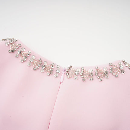 Tiffany Pink Crystal Bow Flared Midi Dress in 100% Terylene Fiber