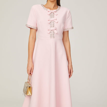 Tiffany Pink Crystal Bow Midi Dress in American English