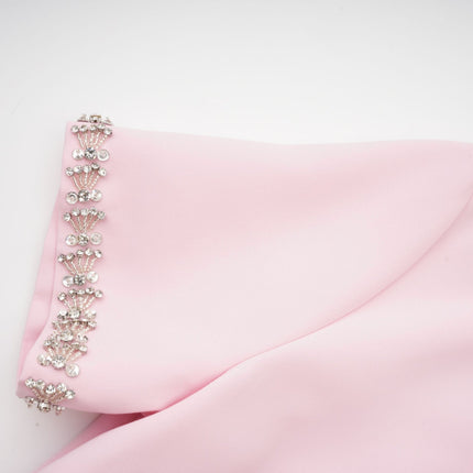 Tiffany Pink Crystal Bow Midi Dress in Terylene Fiber