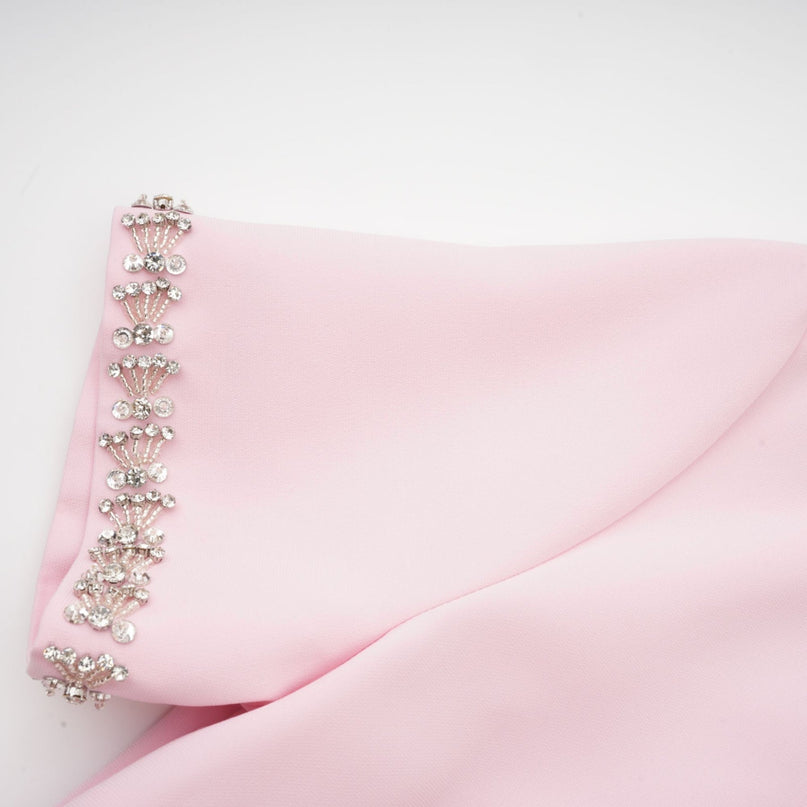 Tiffany Pink Crystal Bow Midi Dress in Terylene Fiber