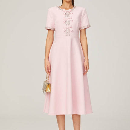 Tiffany Pink Crystal Bow Midi Dress in American English