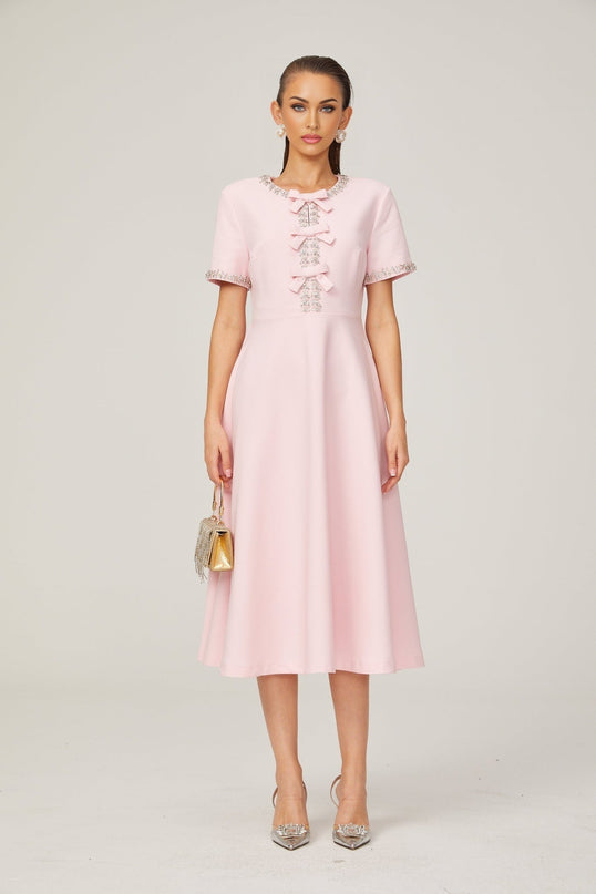 Tiffany Pink Crystal Bow Midi Dress in American English
