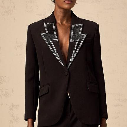 Tinsley Black Crystal Embellished Lightning Pattern Blazer