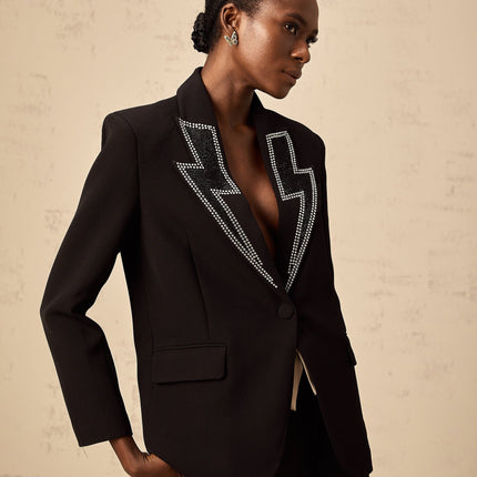 Tinsley Black Crystal Lightning Blazer Polyester Acrylic Spandex Women's Jacket