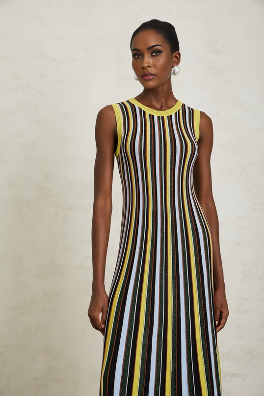 Tinsley Yellow Stripe Pleated Midi Dress