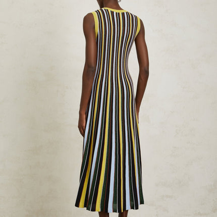 Tinsley Yellow Striped Pleated Midi Dress
