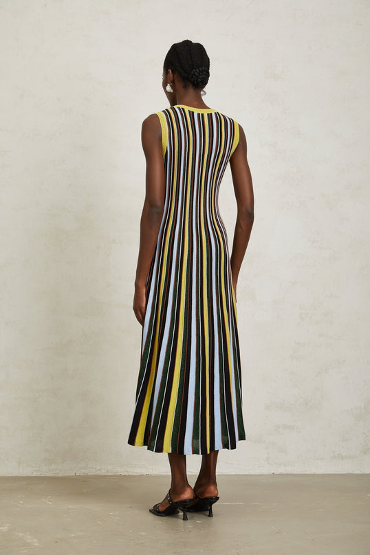 Tinsley Yellow Striped Pleated Midi Dress