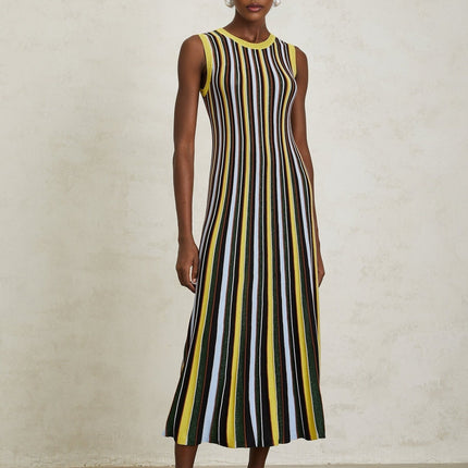 Tinsley Yellow Striped Pleated Midi Dress