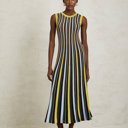 Tinsley Yellow Striped Pleated Midi Dress