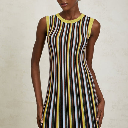Tinsley Yellow Striped Pleated Midi Dress
