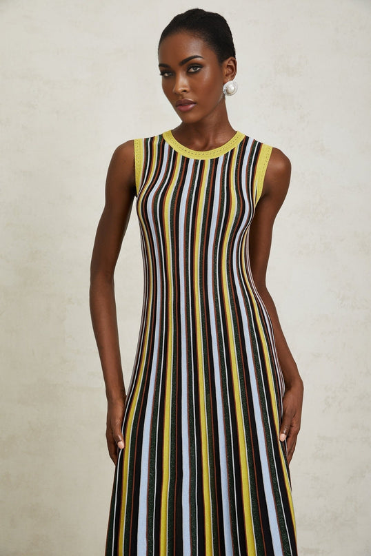Tinsley Yellow Striped Pleated Midi Dress