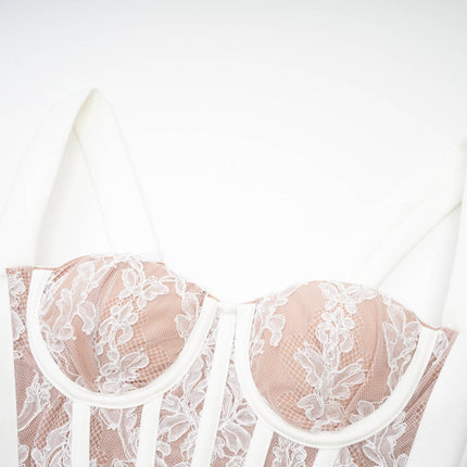 Titania White Floral Lace Bustier Midi Dress