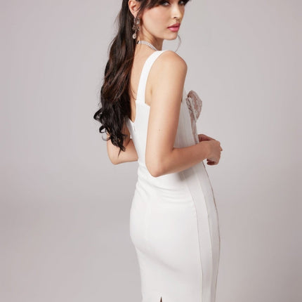 Titania White Floral Lace Bustier Midi Dress