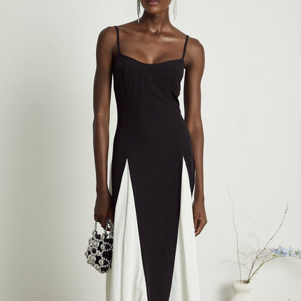Tiziana Black and White Pleated Maxi Dress