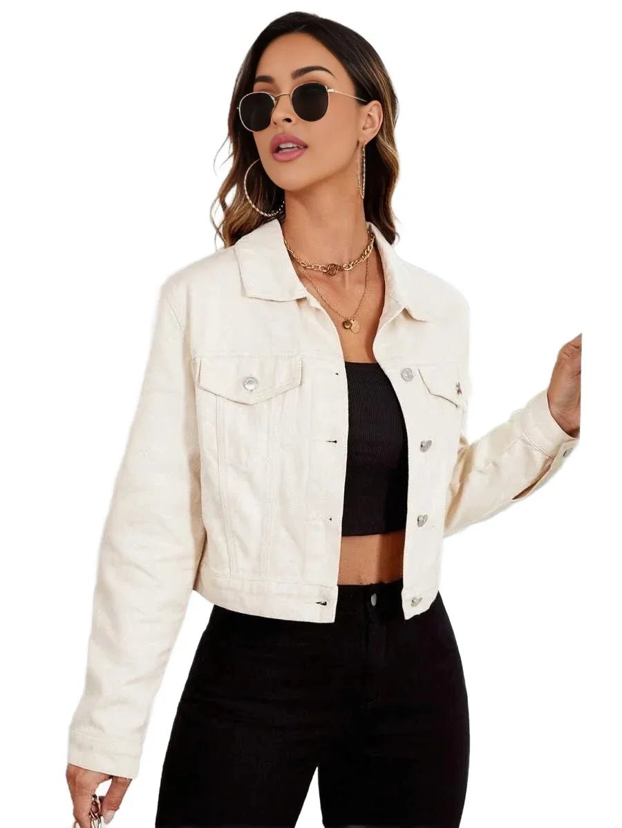 Tiziana Cropped Denim Jacket Chic Design for Versatile Styling in Beige - Beige