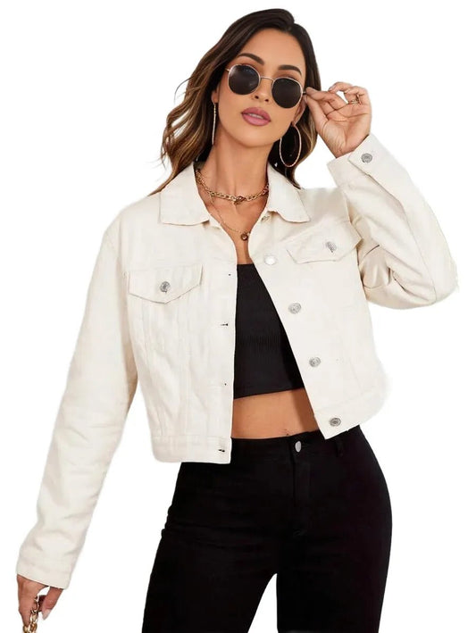 Tiziana Cropped Denim Jacket Chic Design for Versatile Styling in Beige - Beige