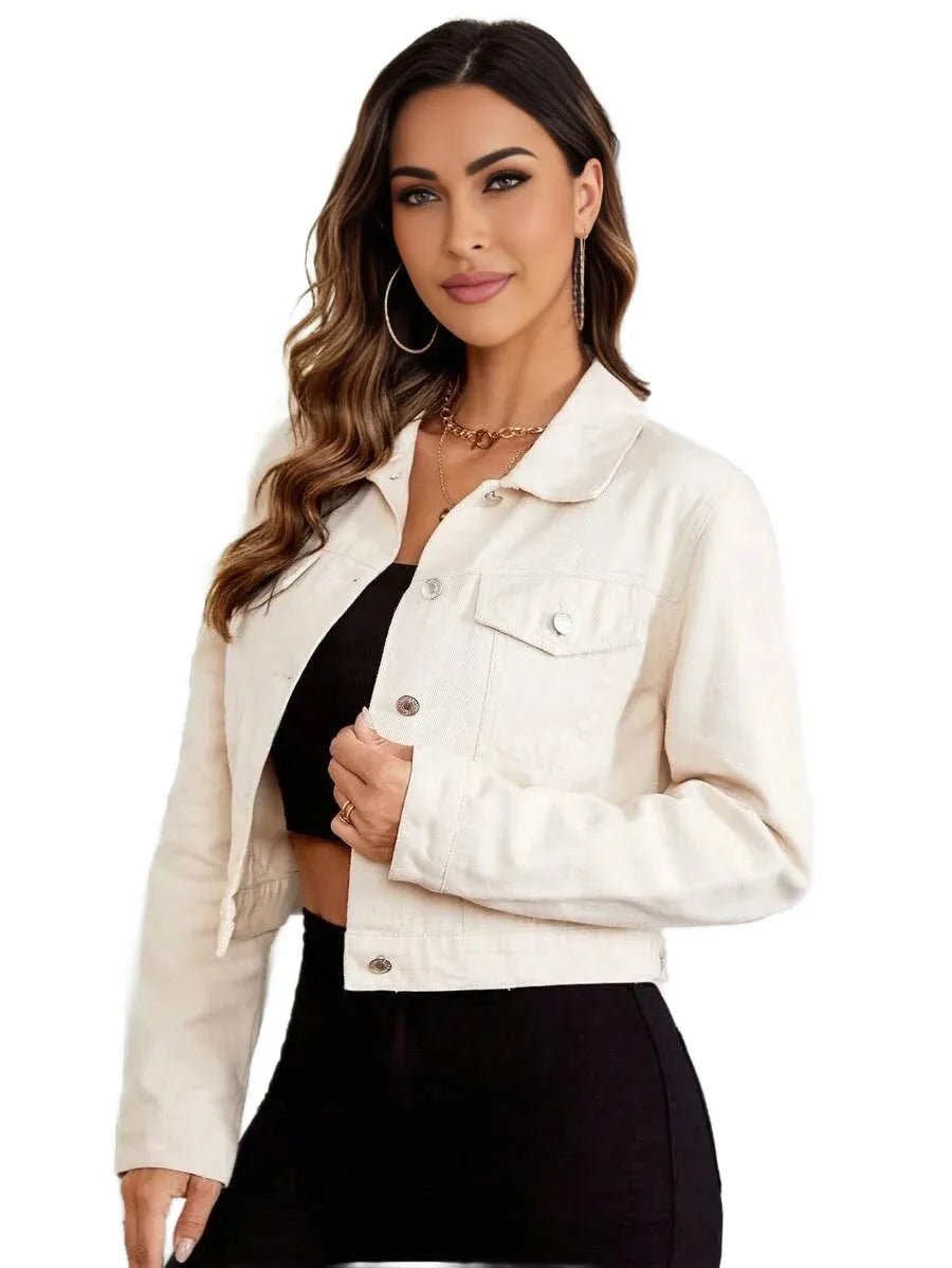 Tiziana Cropped Denim Jacket Chic Design for Versatile Styling in Beige - Beige