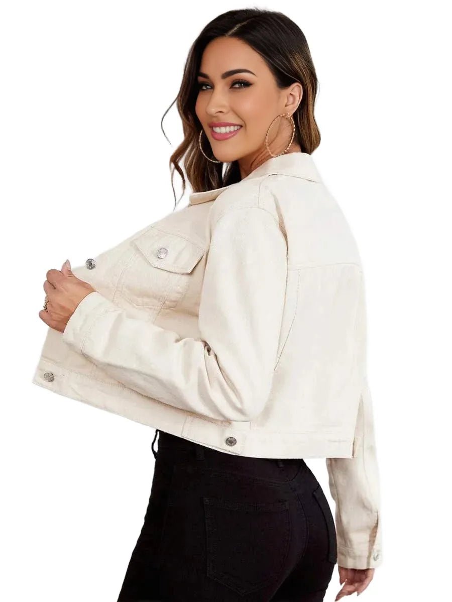 Tiziana Cropped Denim Jacket Chic Design for Versatile Styling in Beige - Beige