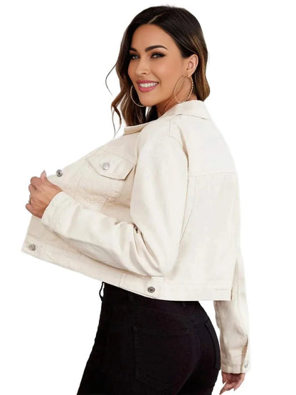 Tiziana Cropped Denim Jacket Chic Design for Versatile Styling in Beige - Beige