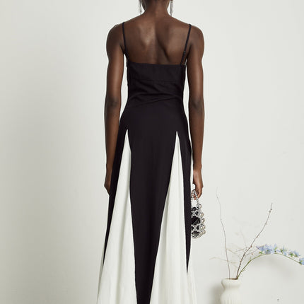 Tiziana Black and White Pleated Maxi Dress